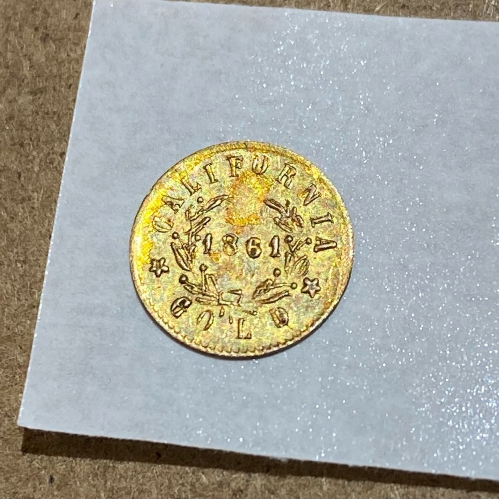 VINTAGE Rare Labeled 1861 California Gold Liberty Wreath 6 Stars Mini Coin 0.25”